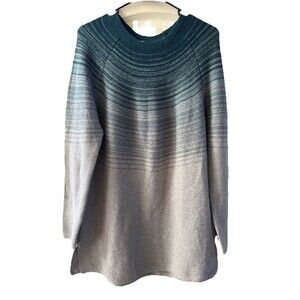J Jill Sweater Womens Medium Pullover Long Raglan Sleeve Green/blue Striped Knit